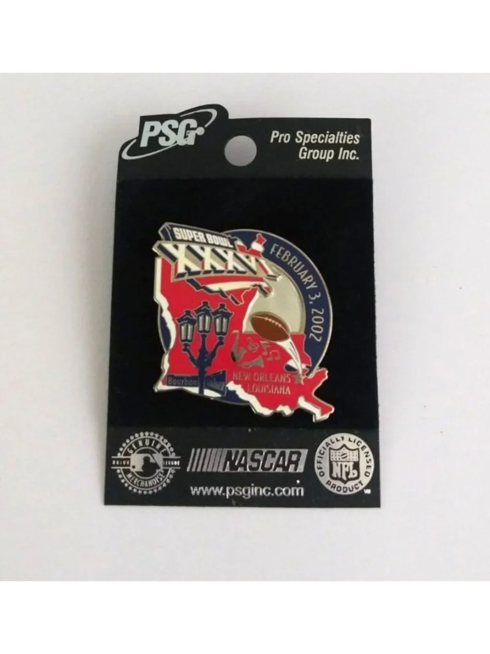 New PSG NFL Super Bowl 2001 New England Patriots Rams Pin XXXVI 36 Louisiana